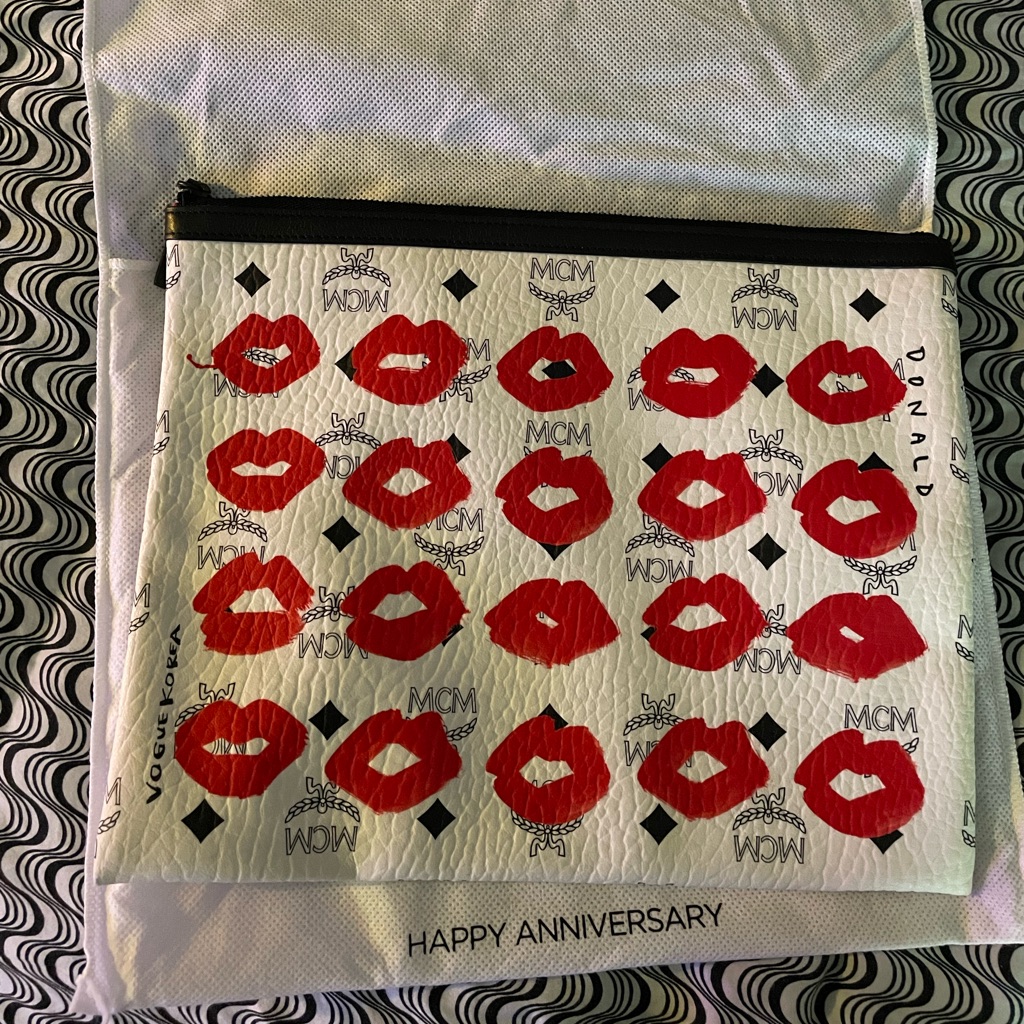 Mcm White Limited Edition Red Lips Zipper Pouch